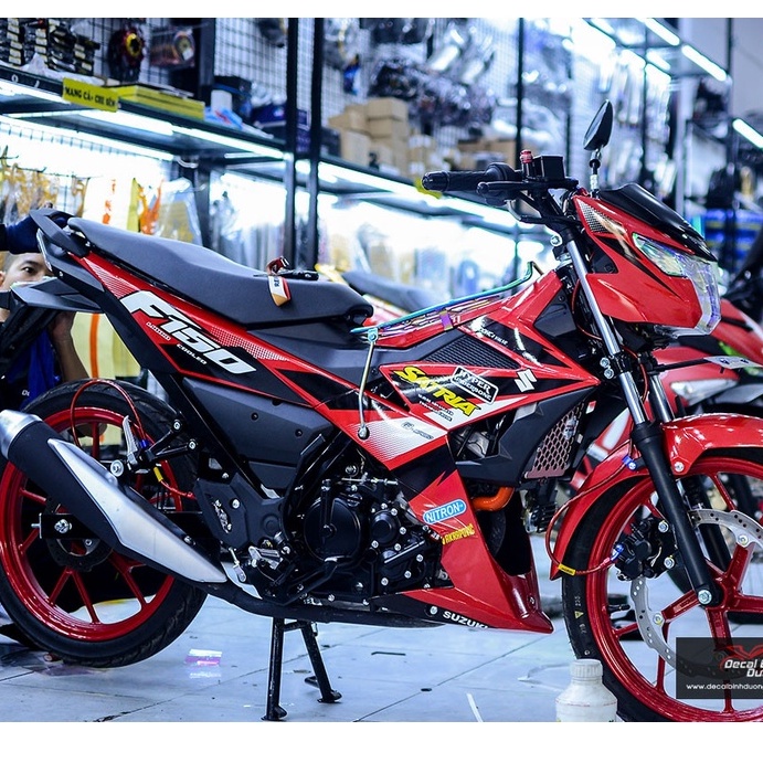Tem trùm, tem rời zin satria,raider đỏ trắng đen chất liệu keo in mccal màng bóng