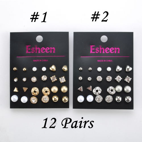 Bộ 9/12 đôi khuyên tai thời trang nữ nhiều kiểu dáng độc đáo cá tính có thể lựa chọn