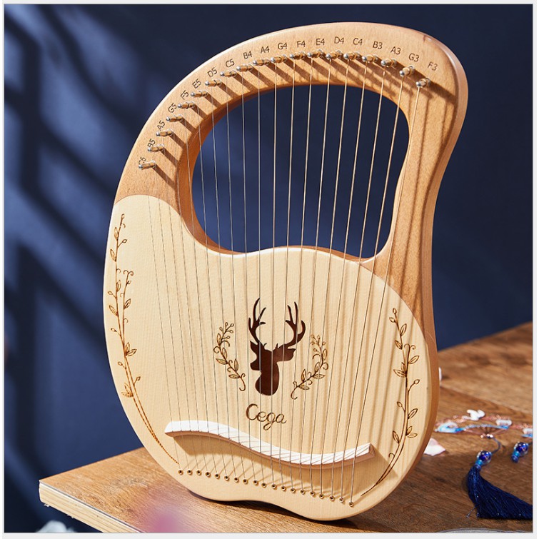 Đàn Lyre 19 dây Harp Cega-MM12 gỗ lõi đào hình Tuần lộc tặng cây chỉnh dây, dây dự phòng, phím gãy đàn, khăn lau