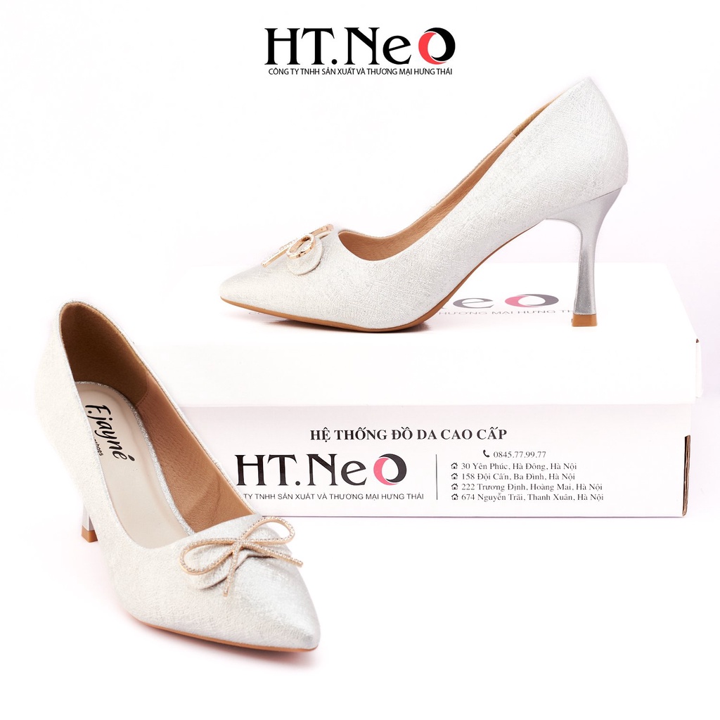 Giày cao gót HT.NEO Da vân tự nhiên, mũi nhon gót nhọn cao 5cm, đính nơ cực xinh CS221