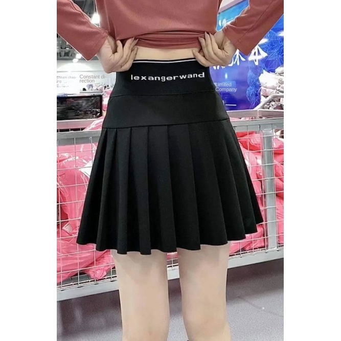 Chân váy chữ a lưng cao màu đen thiết kế xếp ly nữ tính
