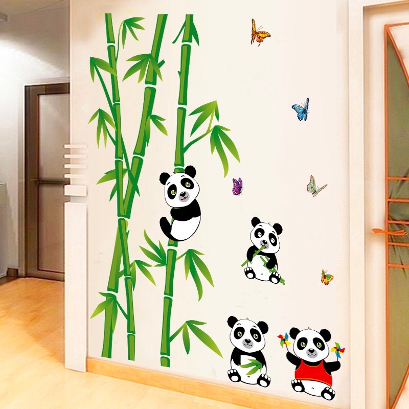 Tranh dán tường, Decal dán tường gấu trúc ôm cây dễ thương