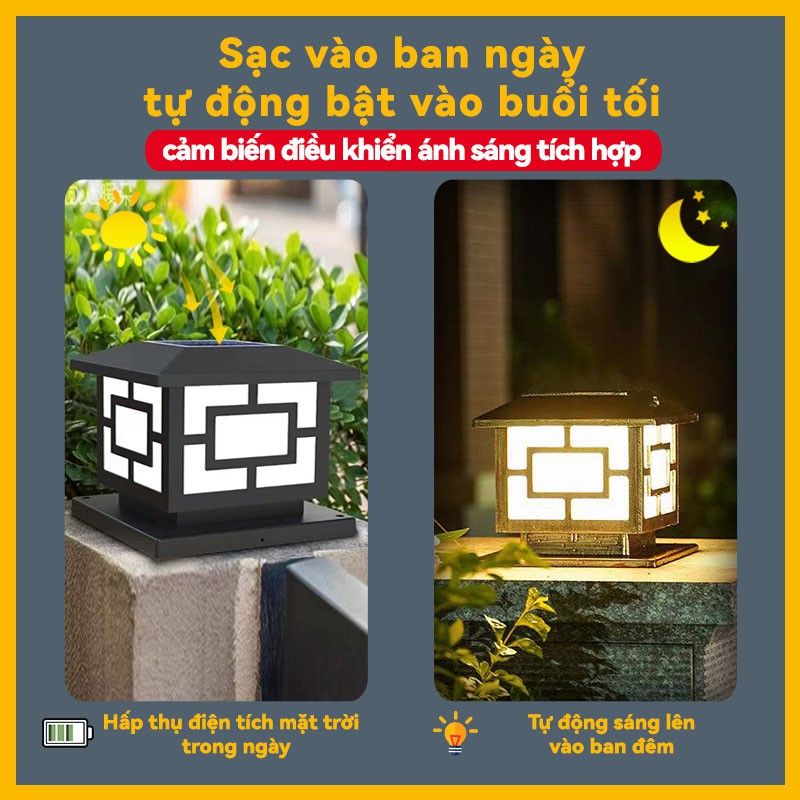 Bessie Sun Đèn trụ cổng năng lượng Mặt Trời sân vườn 4 chế độ màu có điều khiển 25CM / 30CM điện (220v) + năng lượng mặt trời