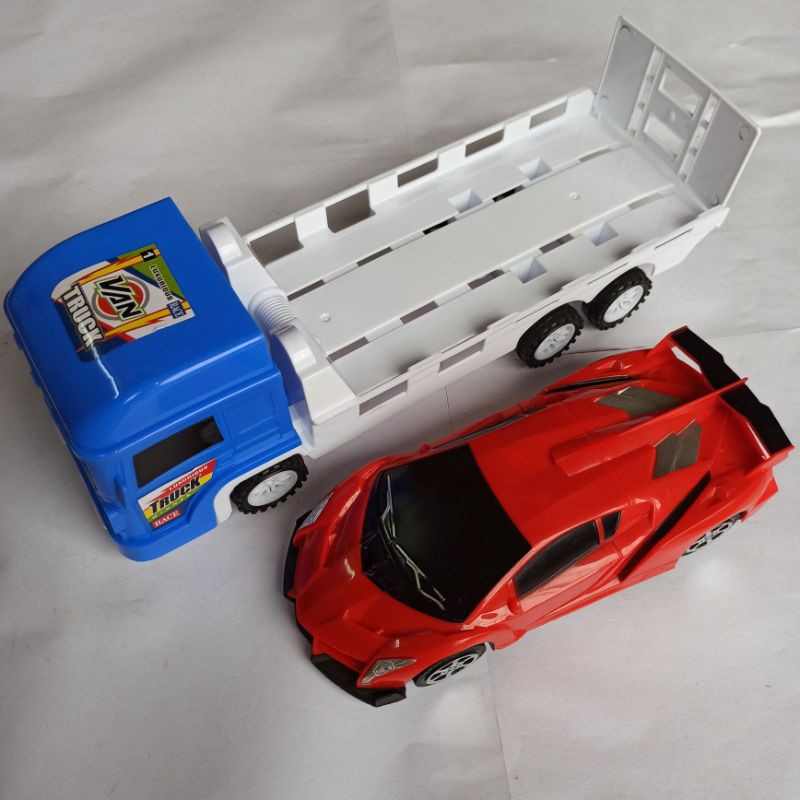 Đồ chơi xe tải chở siêu xe oto con nhựa tốt