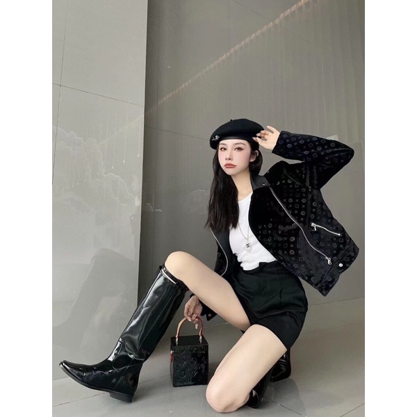 Áo khoác nữ hoạ tiết logo thương hiệu Louis Vuitton LV cao cấp chất liệu nhung mềm mại thoải mái