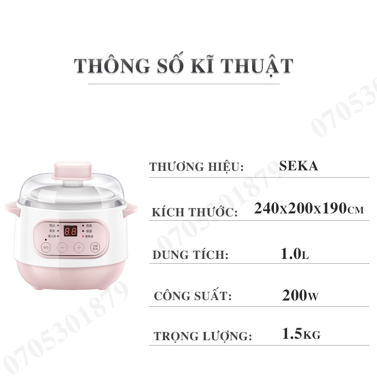 NỒI NẤU CHÁO CHẬM, CHƯNG YẾN, HẦM SEKA HẸN GIỜ THÔNG MINH- NỒI NẤU CHÁO CHẬM 4 TRONG 1 CHĨNH HÃNG DUNG TÍCH 1L