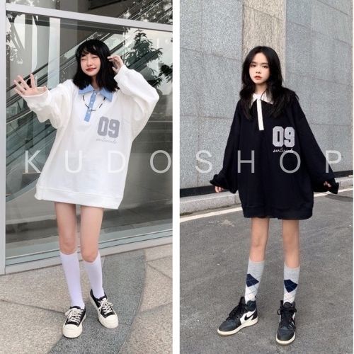Áo polo cúc cổ dài tay họa tiết số 09 KUDOSHOP Áo thun nam nữ bigsize dễ phối đồ mặc đi học, đi làm