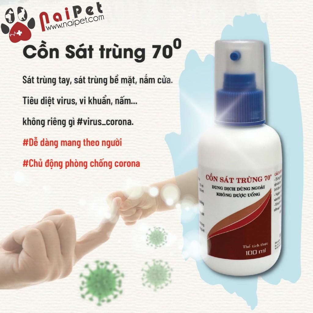 Nước Rửa Tay Khô Xịt Sát Trùng Tay Chân Vết Tiêm Cồn 70 Độ Bỏ Túi Hanvet Lọ 100ml