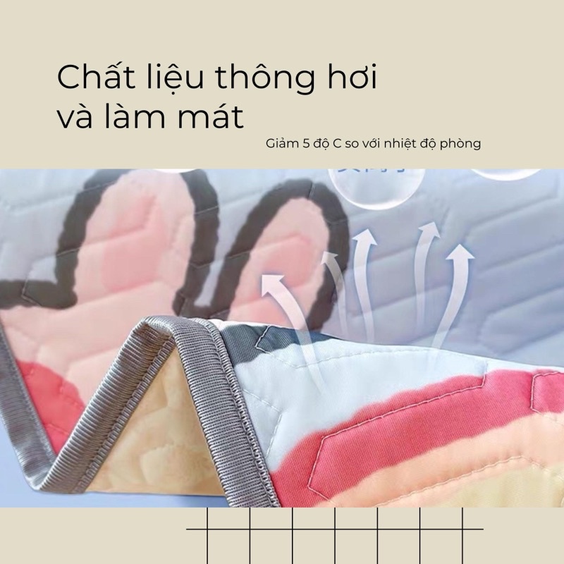 Chiếu lụa điều hòa cao su non in hình 3D mềm mại thoáng khí cho bé tặng kèm gối