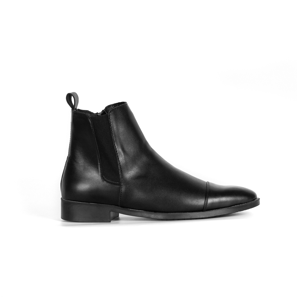 Giày Chelsea Boots Nam Da Chống Nhăn Đế Tăng Chiều Cao 5cm Đen Nhám Cổ Khoá Zip Đức Linh GDA042