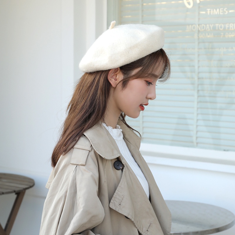 Mũ Beret Mũ nồi len thời trang thu đông chất đẹp dày có dây rút điều chỉnh - Mã BELEN The Collar Box