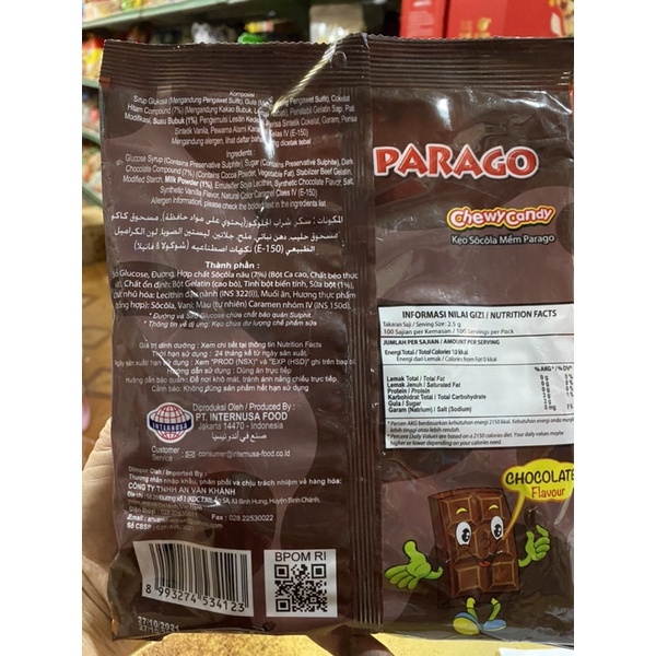 Kẹo sô cô la mềm parago túi 250 gam