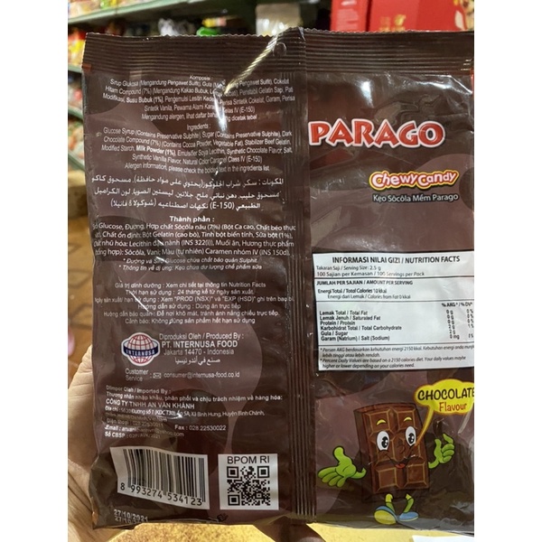 kẹo sô cô la mềm parago túi 250 gam