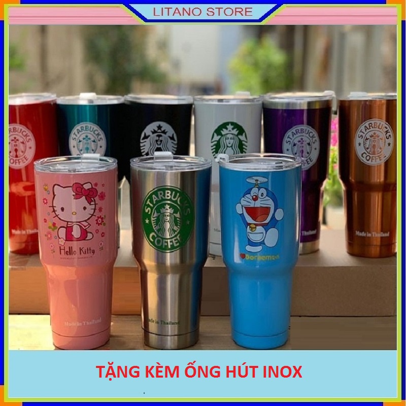 Cốc Ly Giữ Nhiệt Thái Lan 900ml Cute Cao Cấp Tăng Kèm Ống Hút Inox, Túi Đựng Và Cây Cọ Rửa Ống Hút