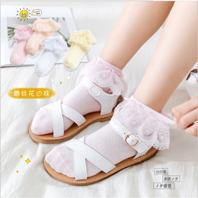 Vớ ren, Vớ thoáng khí, Vớ cotton pha ren thoáng khí Vớ cổ ngắn cho bé gái 2-11 tuổi