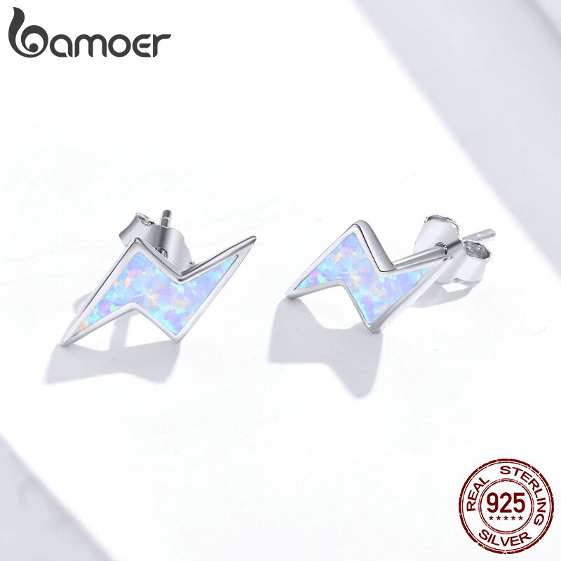 Khuyên tai Bamoer 860 bằng bạc 925 hình tia chớp thời trang dễ thương