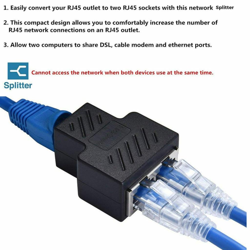 Bộ chuyển đổi bộ chia RJ45 1 đến 2 chiều Cổng nữ kép CAT5 / 6 / 7 LAN Ethernet
