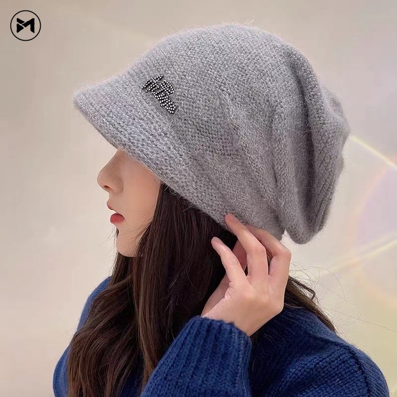 Mũ Len Phối Lông Thỏ Chống Lạnh Phong Cách Hàn Quốc Mới 2022