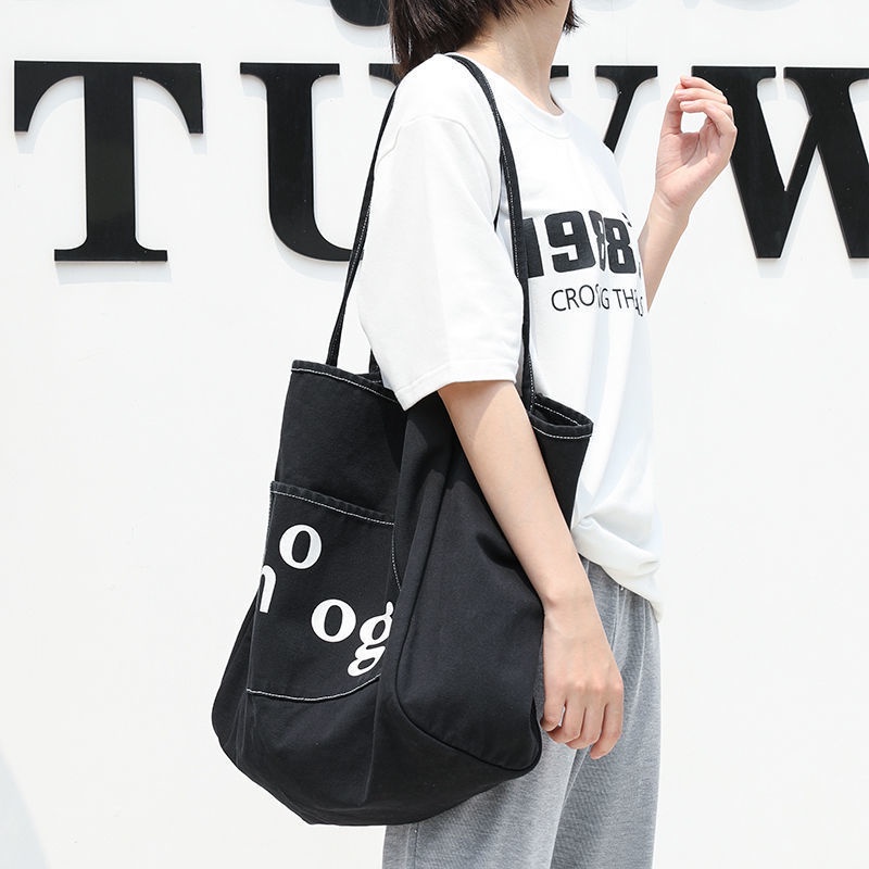 Túi Vải canvas Đeo Vai Sức Chứa Lớn Phong Cách Hàn Quốc Thời Trang Cho Nữ