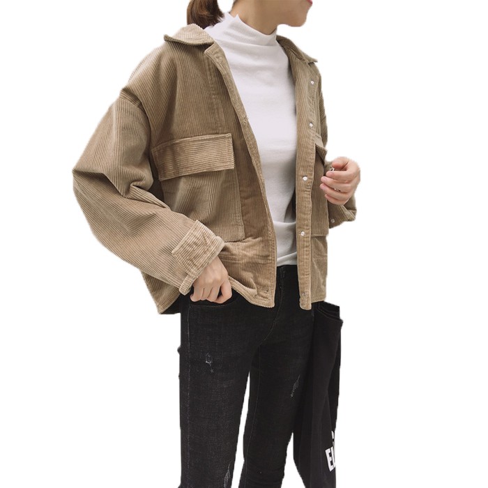 Áo Khoác Bóng Chày Vải Nhung Kẻ Dáng Rộng Tay Dài Có Hai Túi Phong Cách Preppy Cổ Điển Thời Trang Hàn Quốc Cho Nữ