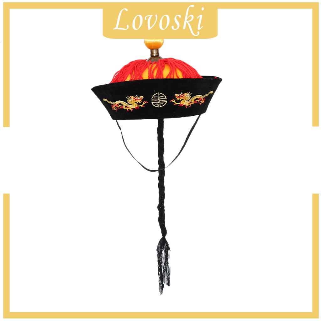 [Lovoski] Mũ Hoàng Đế Trung Quốc Với Dây Bện Đuôi Ngựa Lạ Mắt Cho Bữa Tiệc