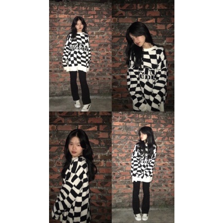 Áo Len Sweater Unisex Instudio Taobao hoạ tiết bàn cờ 3 màu cá tính, streetstyle