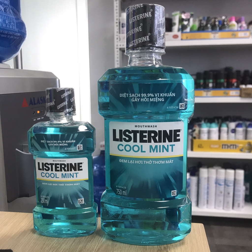 Nước súc miệng Listerine Cool Mint 750ml - nước xúc miệng Listerine màu xanh ngọc 250ml