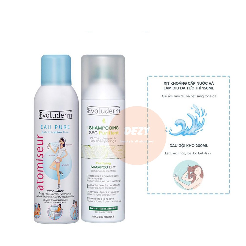 Xịt Khoáng Evoluderm Pháp CHÍNH HÃNG An Toàn Da Mụn Da Nhạy Cảm Dưỡng Ẩm Cấp Ẩm Da Khô Chăm Sóc Da Sắc Đẹp Skincare Dezy