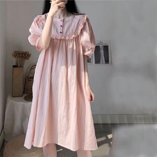 Phong Cách Công Chúa Homewear Mùa Hè Phiên Bản Hàn Quốc Xù Tay Công Chúa Váy Ngủ Nửa Tay ins Bé Gái Bộ Đồ Ngủ Giữa Chiều Dài