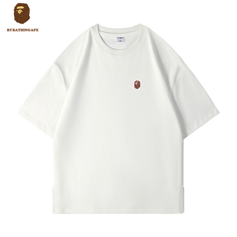 Áo Thun Tay Ngắn Dáng Rộng Màu Trơn In Logo Bape Thời Trang Mùa Hè Cho Nam