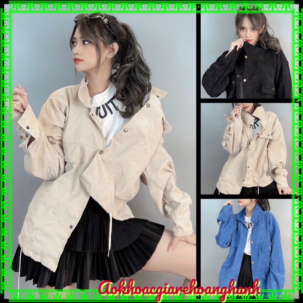 Áo khoác sơ mi nhung nam nữ 2 túi dây rút