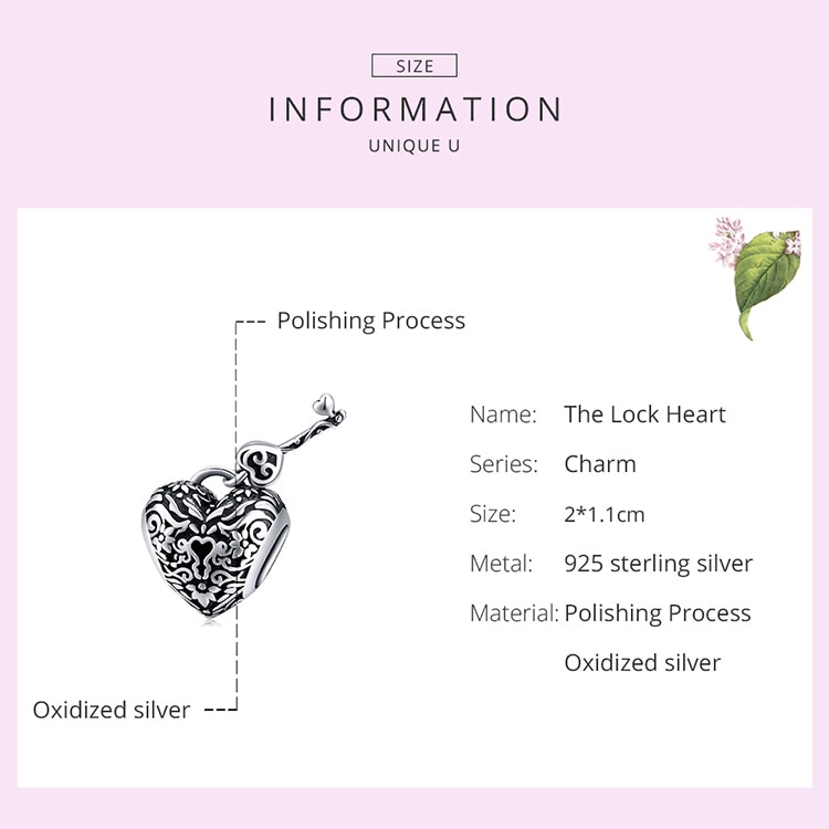 Hạt trang sức Bamoer bằng bạc 925 hình ổ khóa trái tim và chìa dùng làm trang sức vòng tay cho nữ