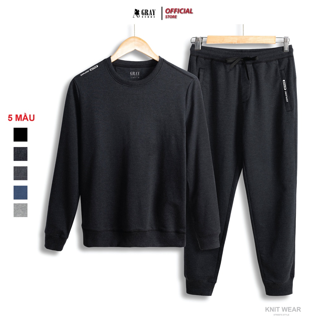 Bộ quần áo nỉ nam mặc nhà GRAYHOMME chất Cotton cao cấp, mềm mịn không bai xù, giữ ấm tốt - BN006