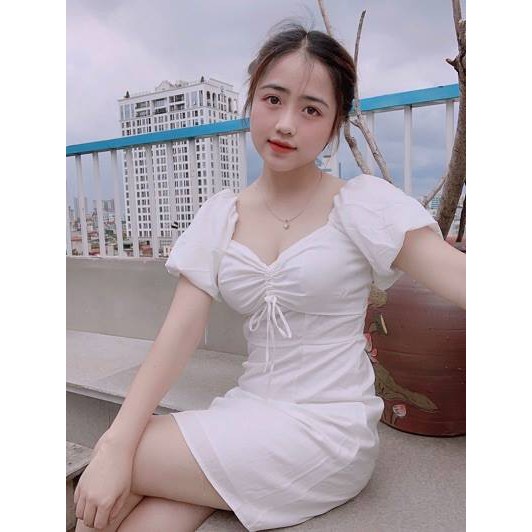 Đầm cổ vuông tay phồng rút dây ngực Lona Dress