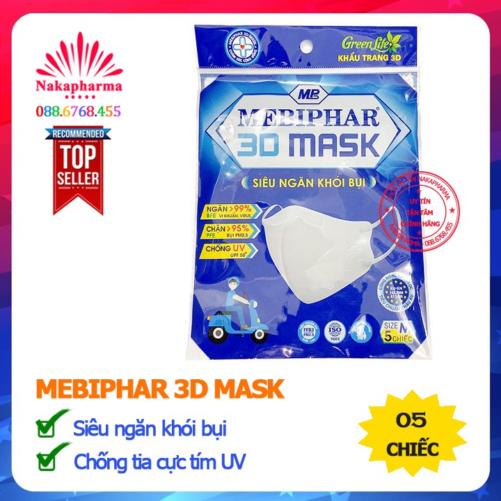 Khẩu trang 3D Mask Mebiphar – Siêu ngăn khói bụi, lọc khuẩn, êm vừa vặn, không bí thở, quai đeo co dãn