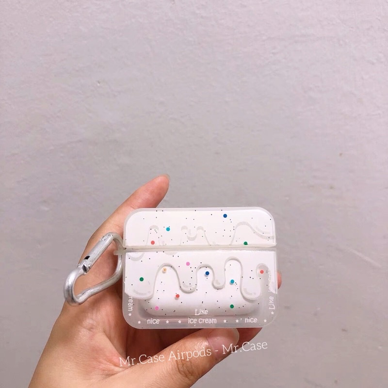 Case Airpods 1/2 /Pro/Ap3 Vỏ Ốp Tai Nghe Nhựa Dẻo Hình Kem Tuyết Trắng - Mr.Case