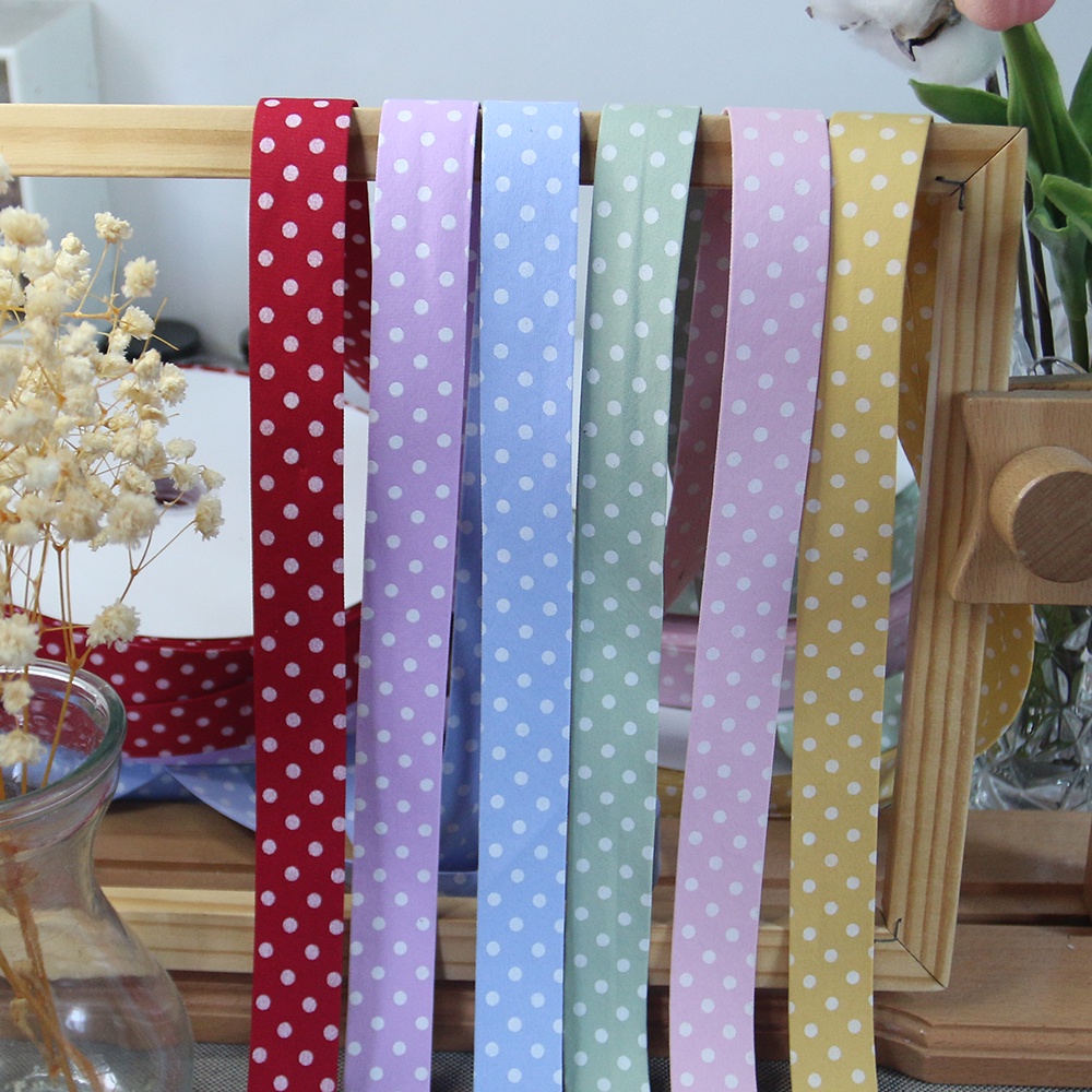 Ruy băng kaki in chấm bi xinh xắn kích thước 25mm