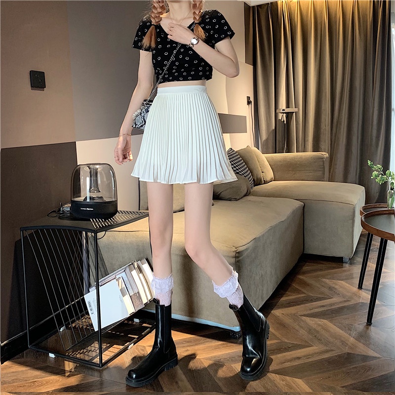 Chân Váy Chữ A Lưng Cao Xếp Ly Màu Đen Thời Trang Mùa Hè Hàn Quốc Cho Nữ | BigBuy360 - bigbuy360.vn