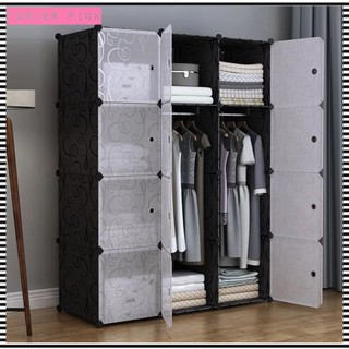 Tủ nhựa lắp ghép đa năng 12 ô màu đen, cửa trong vân loại lớn sâu 47