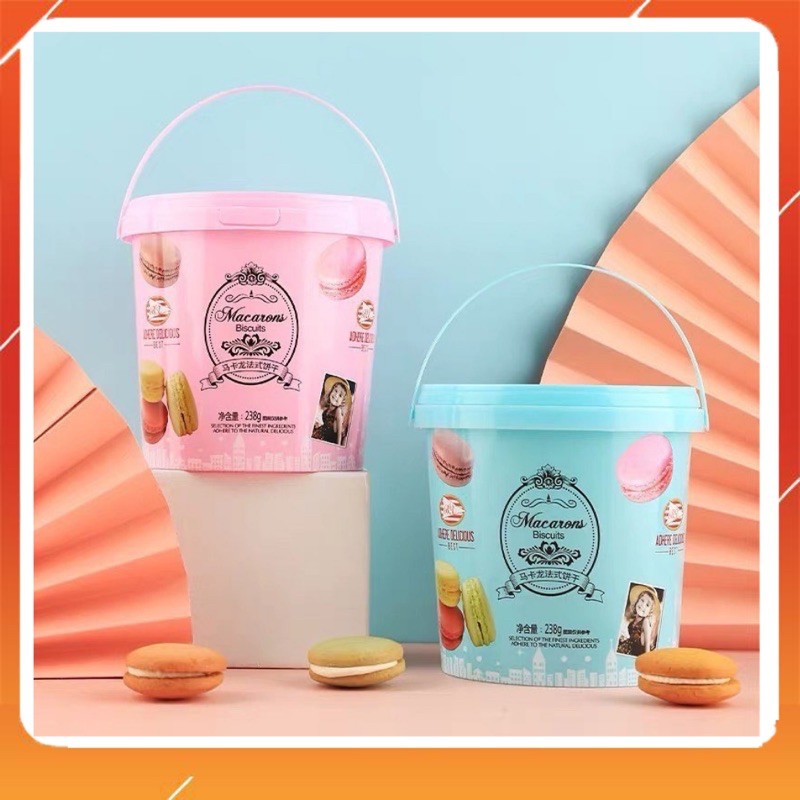 Xô bánh maccaron mix 2 vị trà xanh và đào