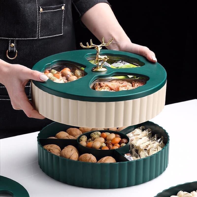 Khay mứt tết sừng hươu mạ vàng siêu sang - Khay đựng bánh kẹo 2 tầng mẫu mới nhất