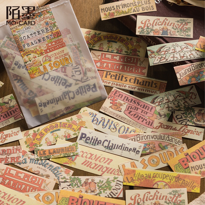 Sticker mono retro trang trí Scrapbook, sổ tay, vở  (set 40 pcs) - [ 103 ]