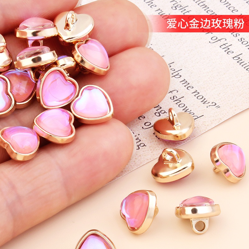 Set 10 Nút Áo Kim Loại Hình Trái Tim Đính Ngọc Trai Nhiều Màu Sắc