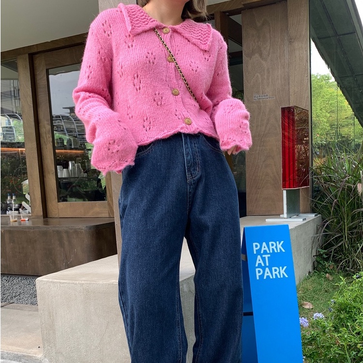 ZHELIHANGFEI Áo Khoác Cardigan Dệt Kim Cổ Búp Bê Xinh Xắn Cho Nữ