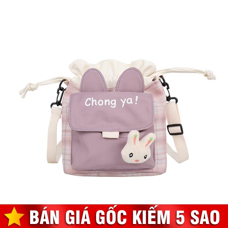 Túi Vải Tai Thỏ Caro Tặng Kèm Sticker Bông P2080