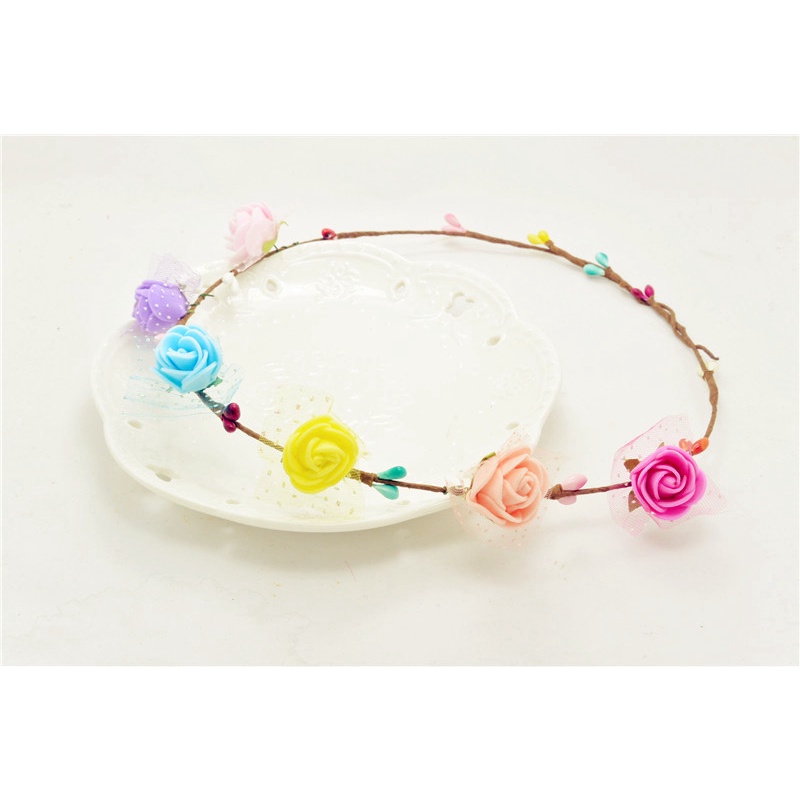 Vòng Hoa Hồng Nhiều Màu Trang Trí Tóc Cho Bé Gái