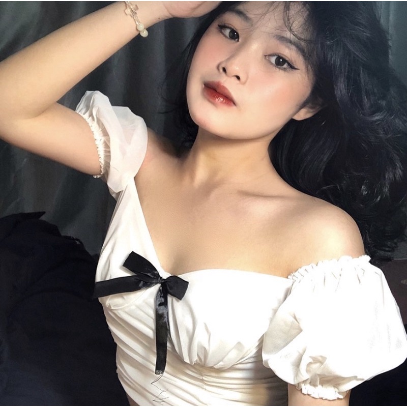 Áo lưới nơ nhún cúp ngực Dreamee Top - Tipblu