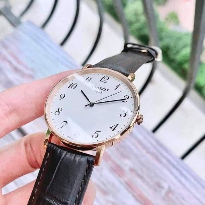 Đồng hồ nam Tissot T1096103603200 - dây da nâu đậm viền rose