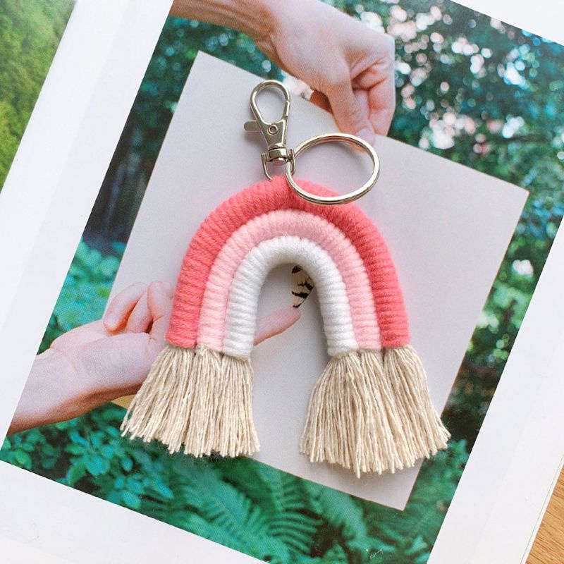 ✿ Móc Khóa Macrame Đan Sợi Màu Cầu Vồng Dễ Phối Đồ Cho Thanh Thiếu Niên