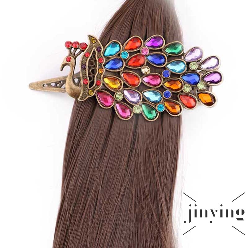 GETNOIVAS Trâm cài tóc hình chú công đính đá phong cách vintage